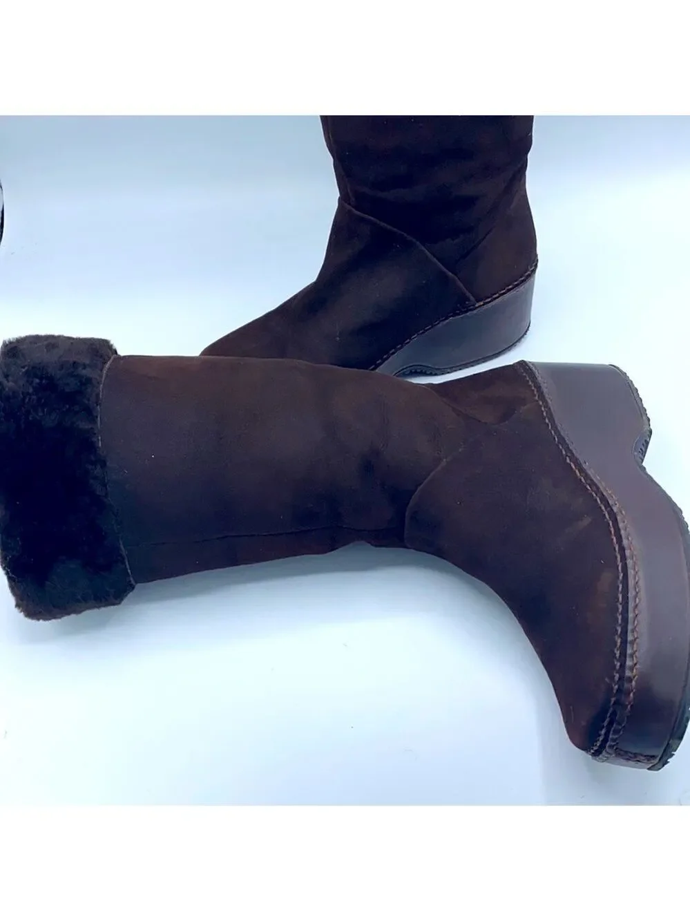 COLE HAAN Suede Faux Fur Platform Boots
